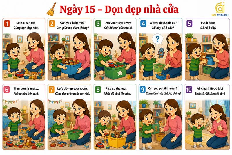 Mẫu câu giao tiếp tiếng Anh cùng con tại nhà